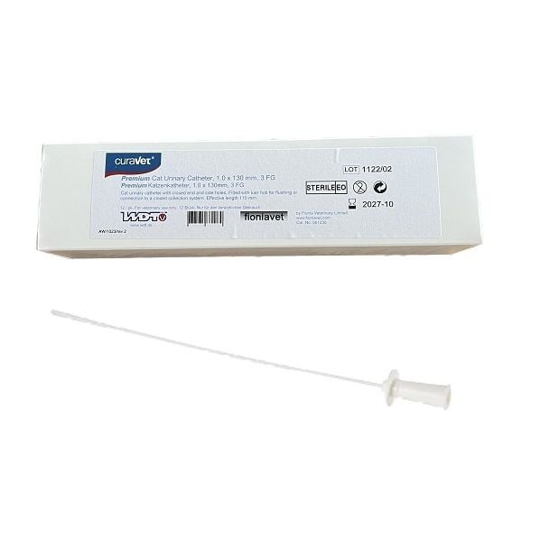 Curavet Steril Kedi İdrar Sondası. 1.0x130 mm. Mandrensiz ( 12'li Paket )