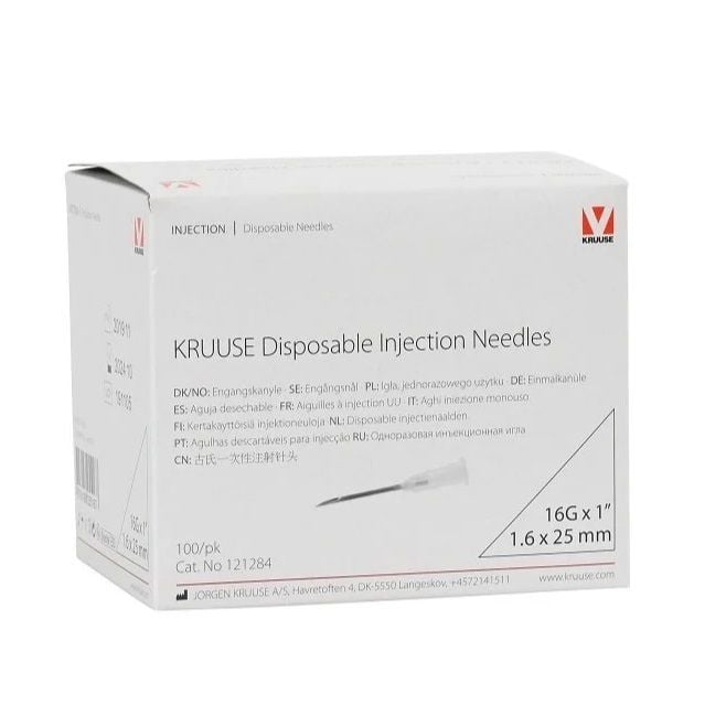 Kruuse Enjektör İğnesi (16G x 1)  1,6x25 mm  (100 Adet)  Beyaz