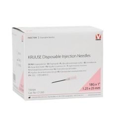Kruuse Enjektör İğnesi (18G x 1)  1,25x25 mm  (100 Adet)  Pembe