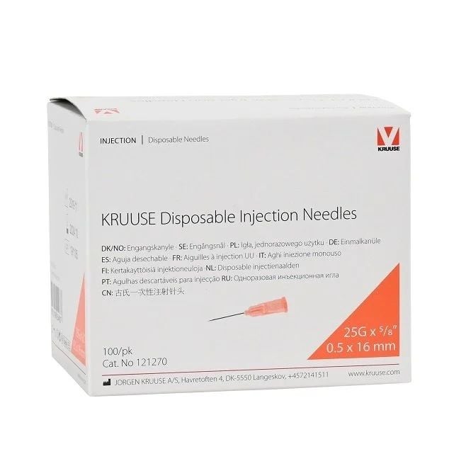 Kruuse Enjektör İğnesi (25G x 5/8)  0,5x16 mm  (100 Adet)  Turuncu