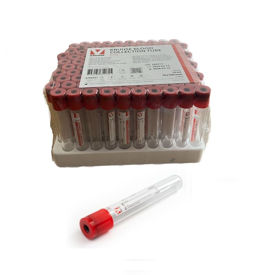 Kruuse Vakumlu Tüp. 10 ml. Boş. Kırmızı Kapaklı (100 Adet)