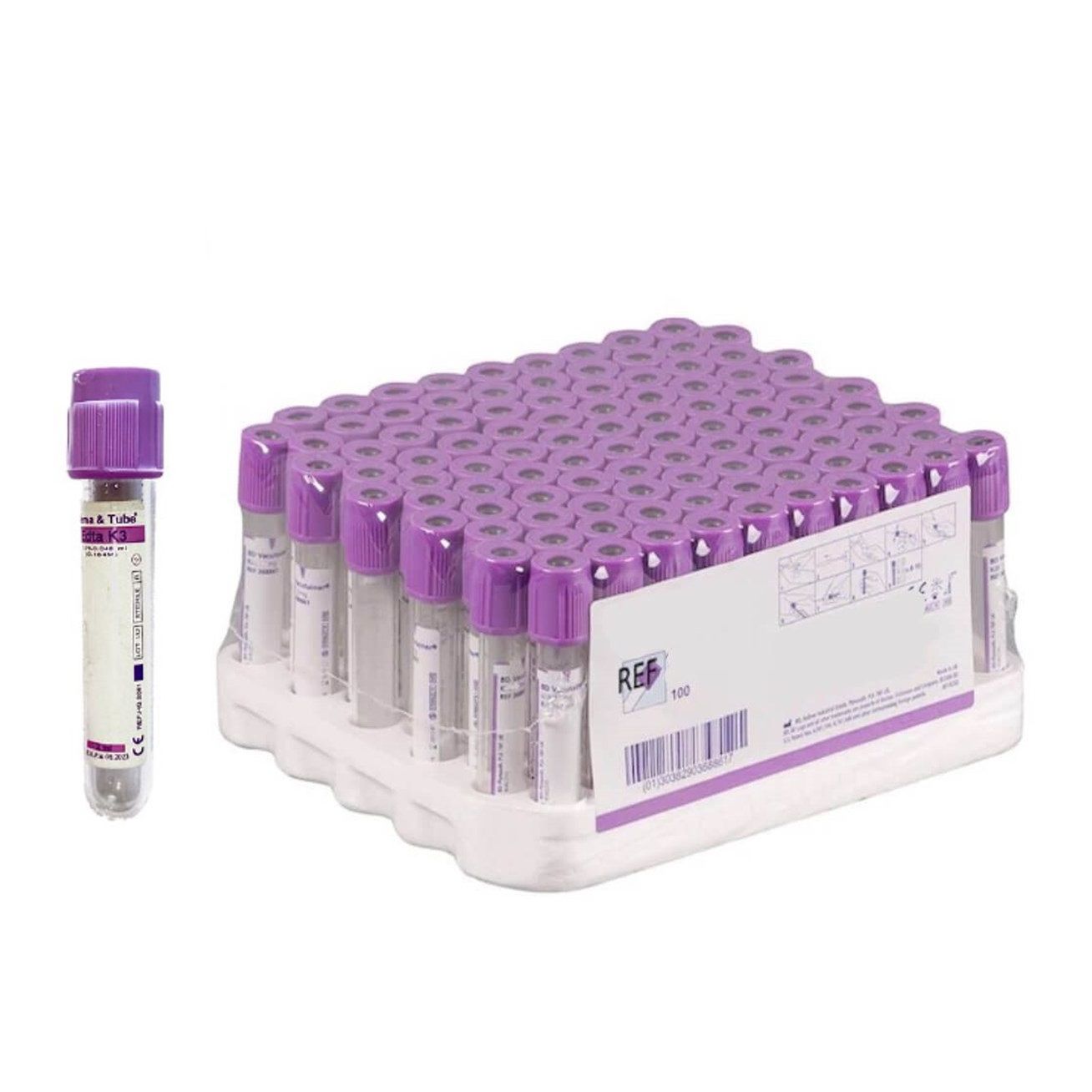 Kan Alma Tüpü. 3 ml. K3 Edtalı. Mor Kapaklı (100 Adet)