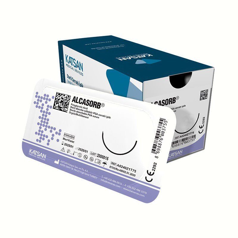 ALCASORB PGA İplik. No:1. 75 cm. 1/2 Keskin İğneli 30 mm (12 Adet)