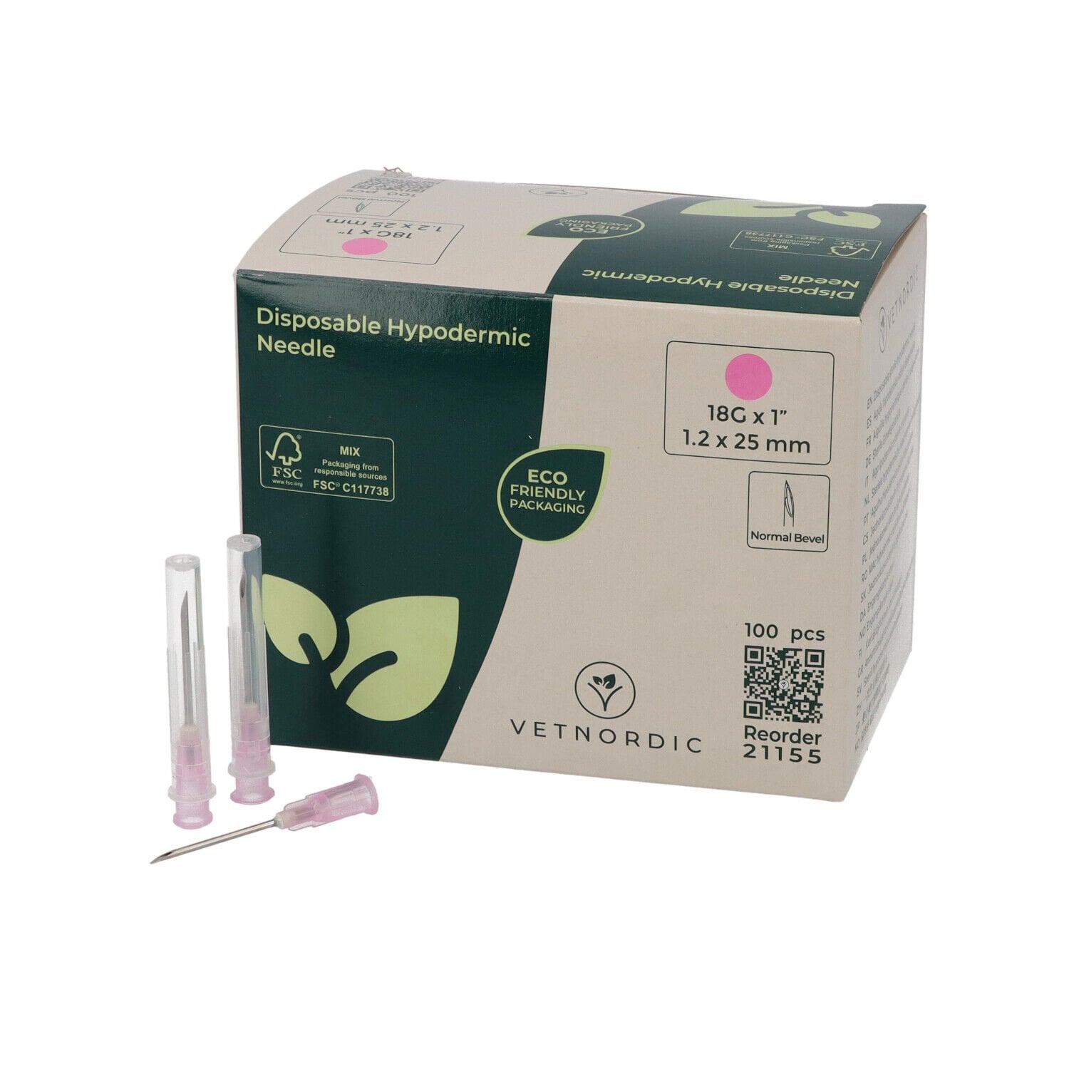 Vetnordic Enjektör İğnesi (18G x 1)  1,2x25 mm  (100 Adet) Pembe