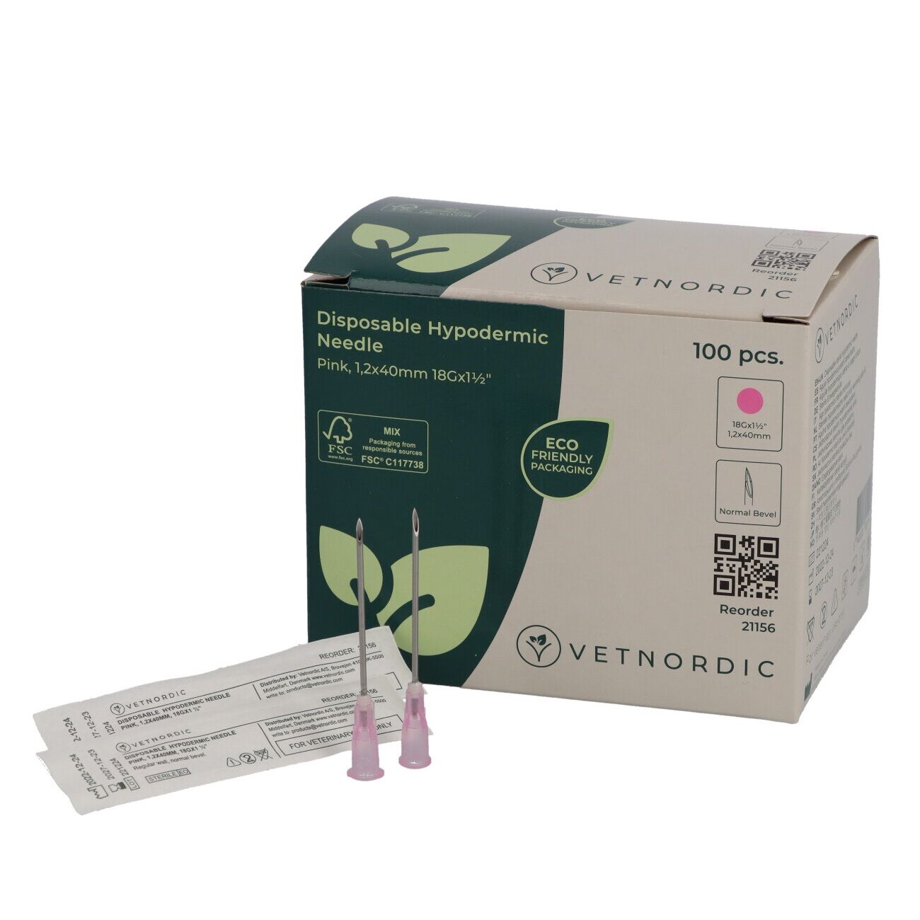 Vetnordic Enjektör İğnesi (18G x 1½)  1,2x40 mm  (100 Adet) Pembe