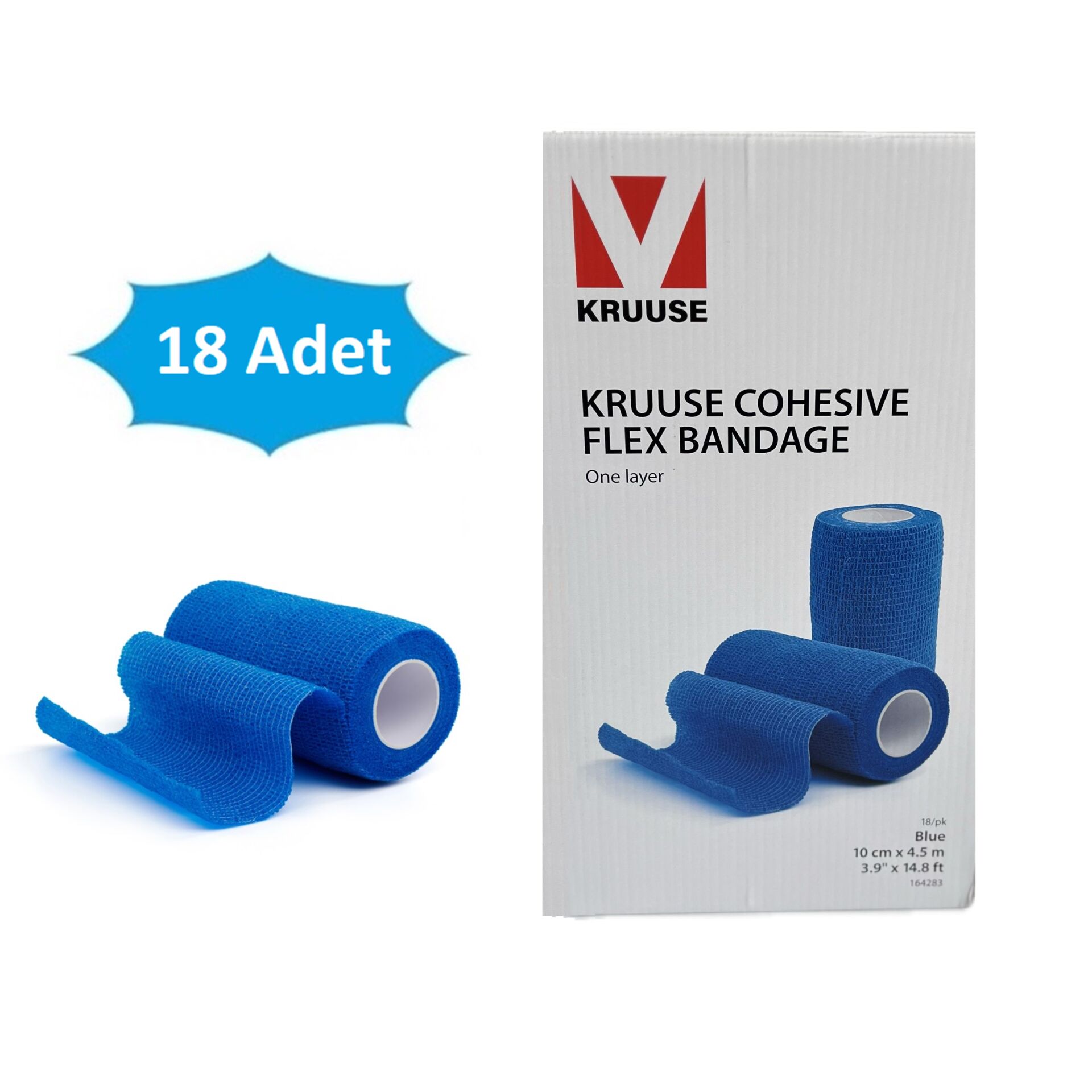 Kruuse Flexible Cohesive Bandaj. Mavi (18'li Paket) 10 cm x 4.5 metre