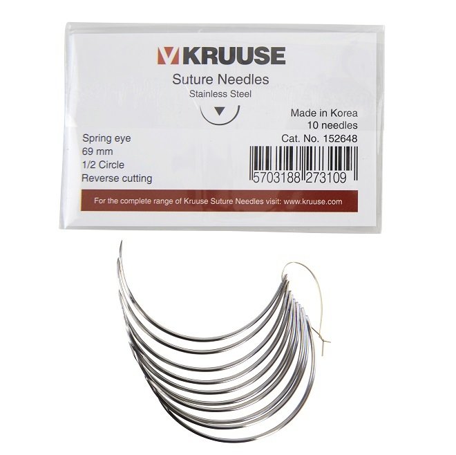 Kruuse-Vet Sütür İğnesi. Spring Eye. 1/2. Keskin. 69 mm. 10/pk