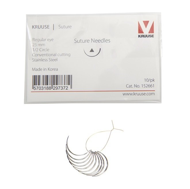 Kruuse-Vet Sütür İğnesi. Regular Eye. 1/2. Keskin. 25 mm. 10/pk