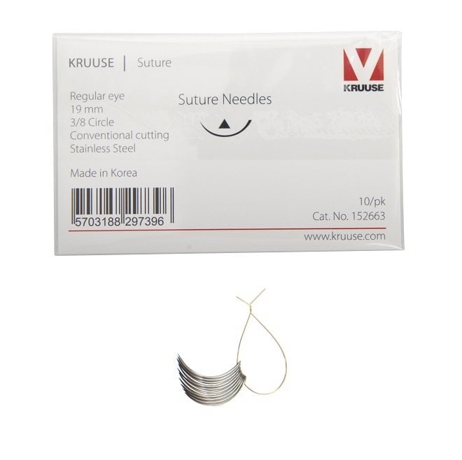 Kruuse-Vet Sütür İğnesi. Regular Eye. 3/8. Keskin. 19 mm. 10/pk