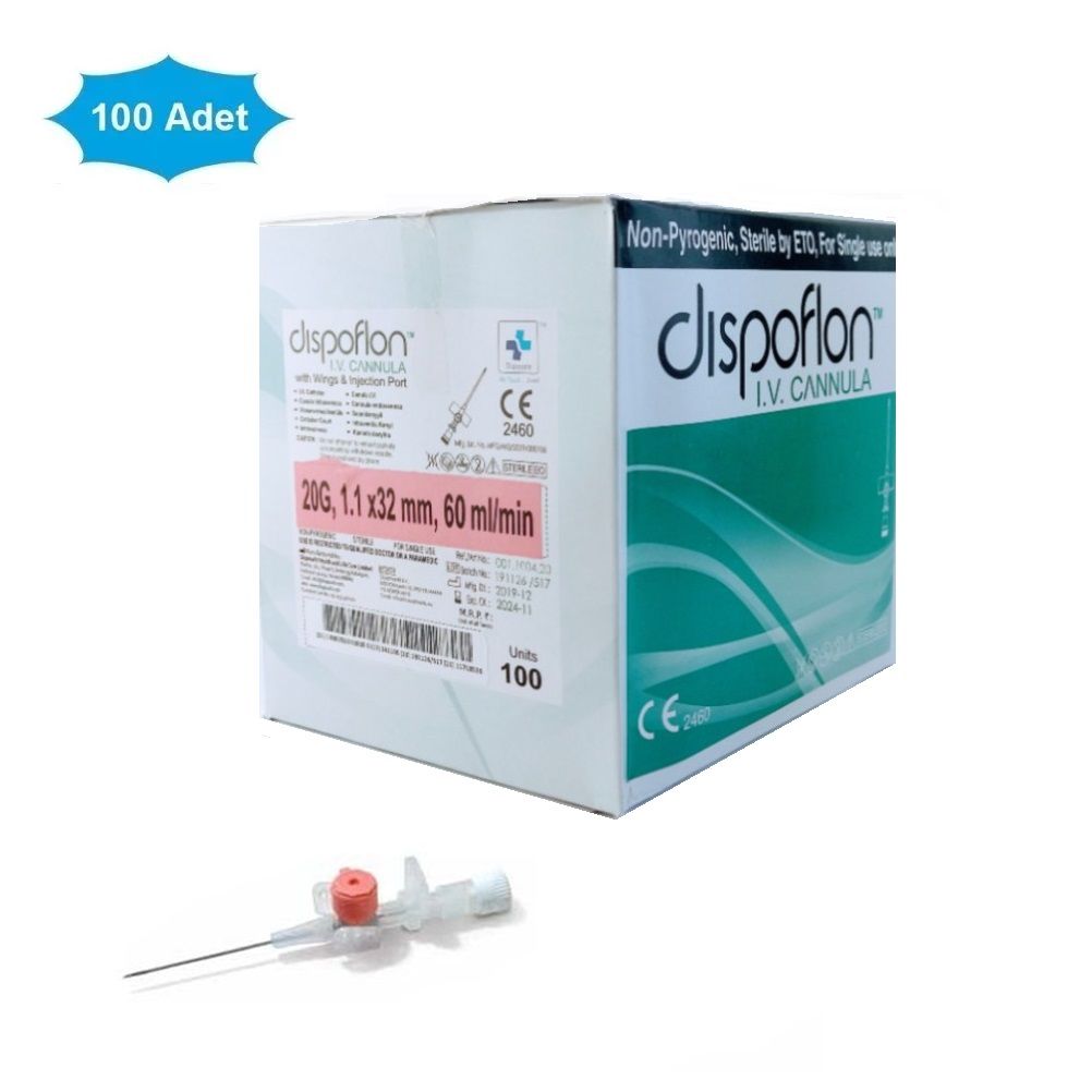 Dispoflon İntraket. IV Kanül. 20G (1.1x32 mm) Pembe. 100'lü Paket
