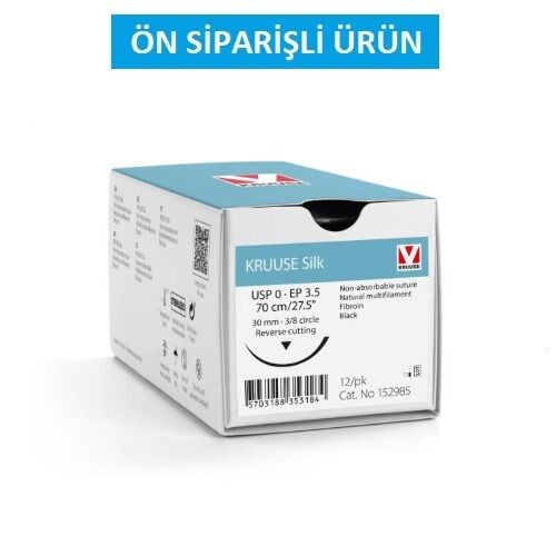 Kruuse İpek İplik No:0. 70 cm. 3/8 Keskin İğneli 30 mm ( 12 Adet )