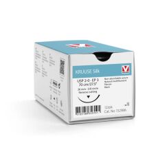 Kruuse İpek İplik No:2/0. 70 cm. 3/8 Keskin İğneli 26 mm ( 12 Adet )
