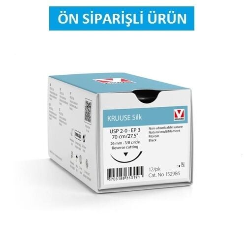 Kruuse İpek İplik No:2/0. 70 cm. 3/8 Keskin İğneli 26 mm ( 12 Adet )