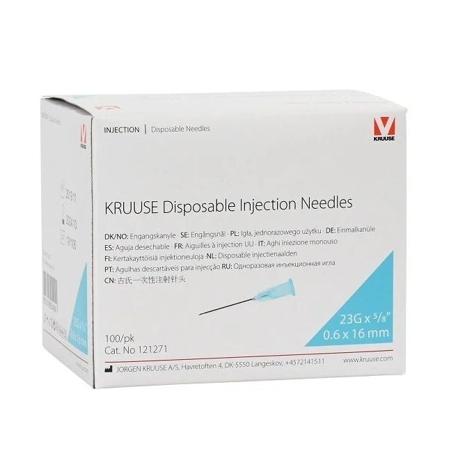 Kruuse Enjektör İğnesi (23G x 5/8)  0,6x16 mm  (100 Adet)  Mavi