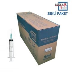 Berika Plastik Enjektör. 5 ml. Contalı. 21G Yeşil Kısa İğneli ( 250 Adet )