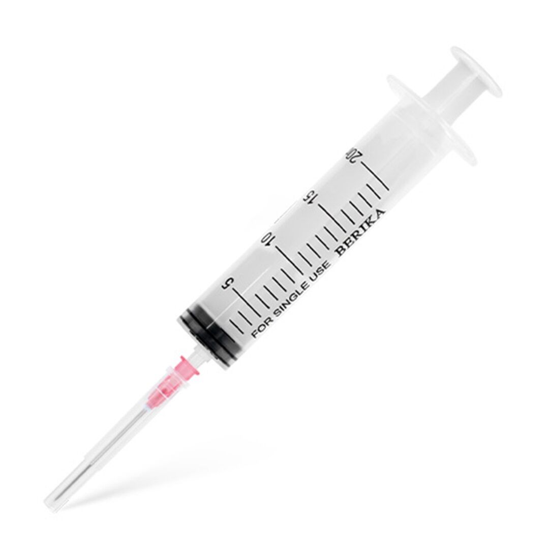 Berika Plastik Enjektör. 20 ml. Contalı. 18G Pembe İğneli