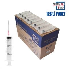 Berika Plastik Enjektör. 20 ml. Contalı. 18G Pembe İğneli ( 125 Adet )