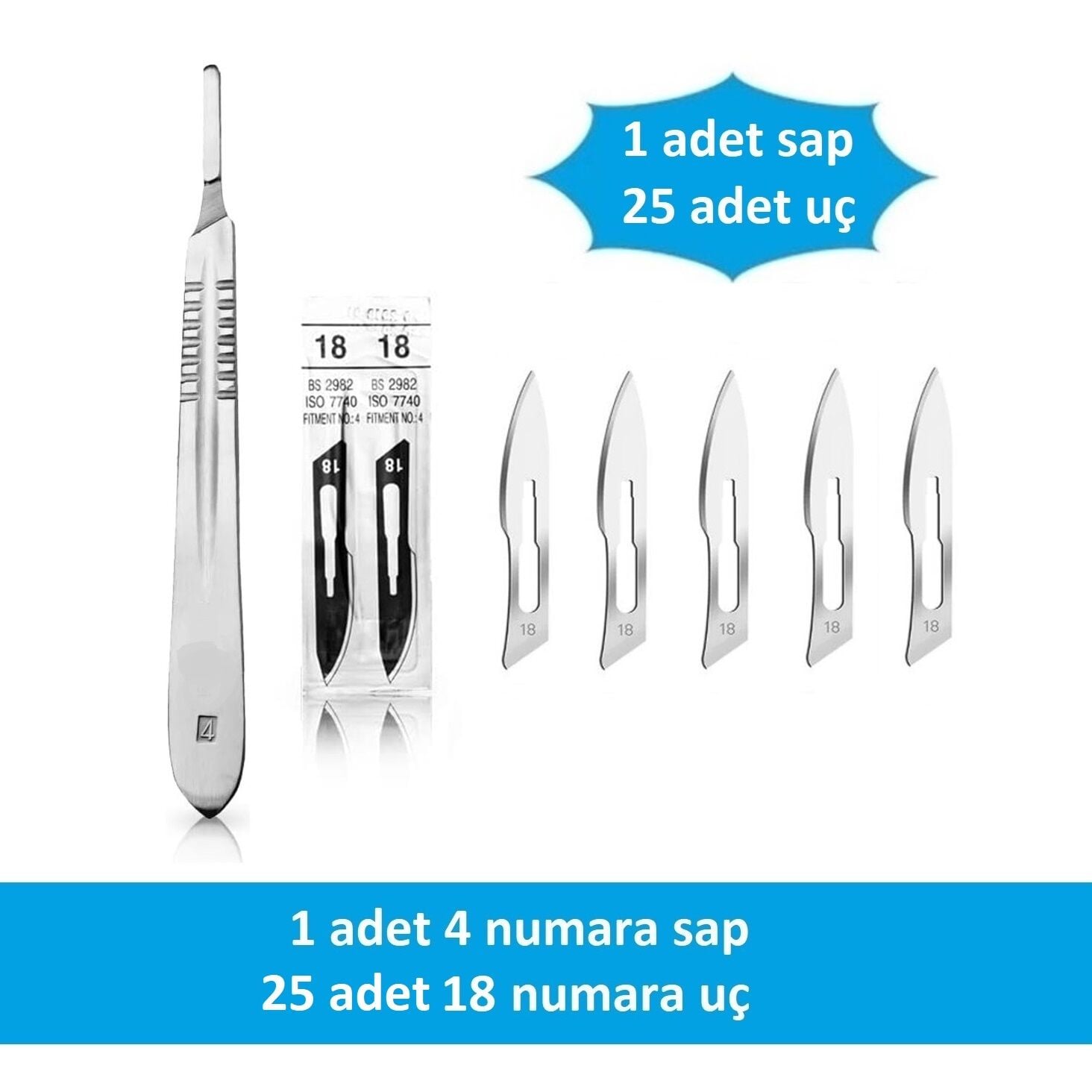Bistüri Seti ( 25 Adet Ucu İle Birlikte ) No: 18