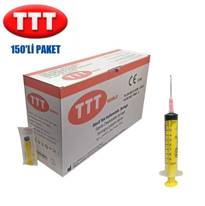 TTT Plastik Enjektör. 10 ml. Contalı. 18G Pembe İğneli ( 150 Adet )