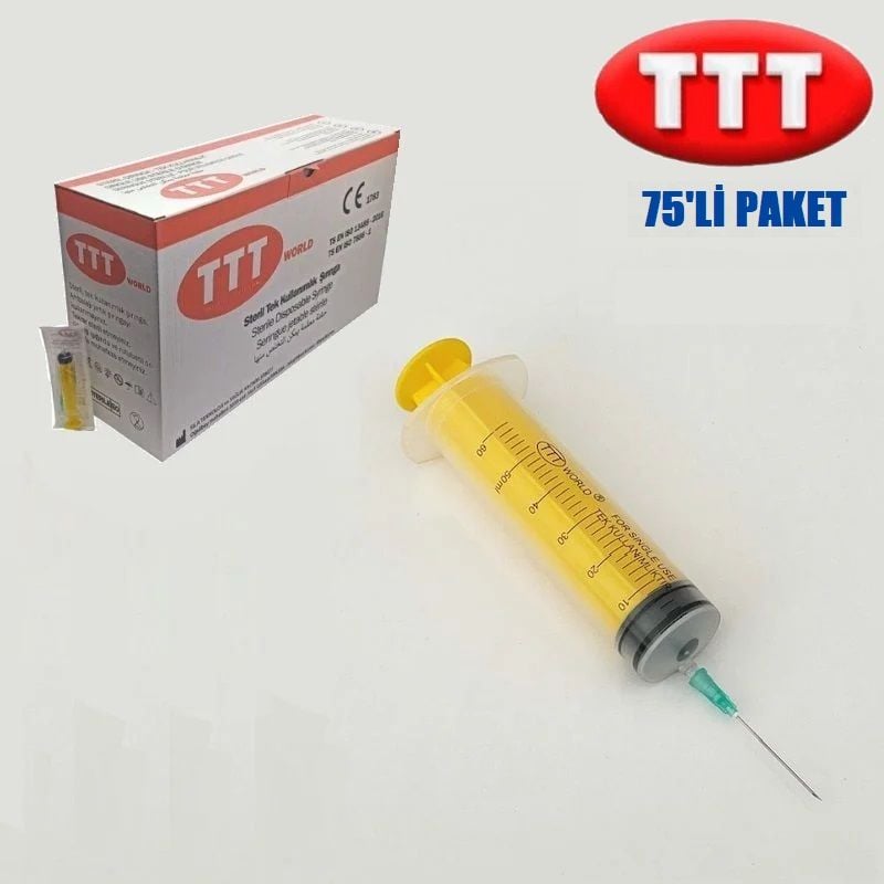 TTT Plastik Enjektör. 50 ml. Contalı. 21G Yeşil İğneli ( 75 Adet )